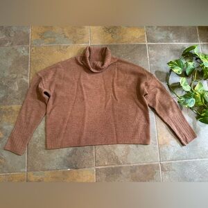 Rachel Zoe Women Crop Cowl Neck Sweater Brown 100% Extra Fine Merino Wool Size L